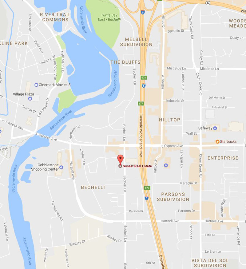Location of Sunset Real Estate, Redding CA