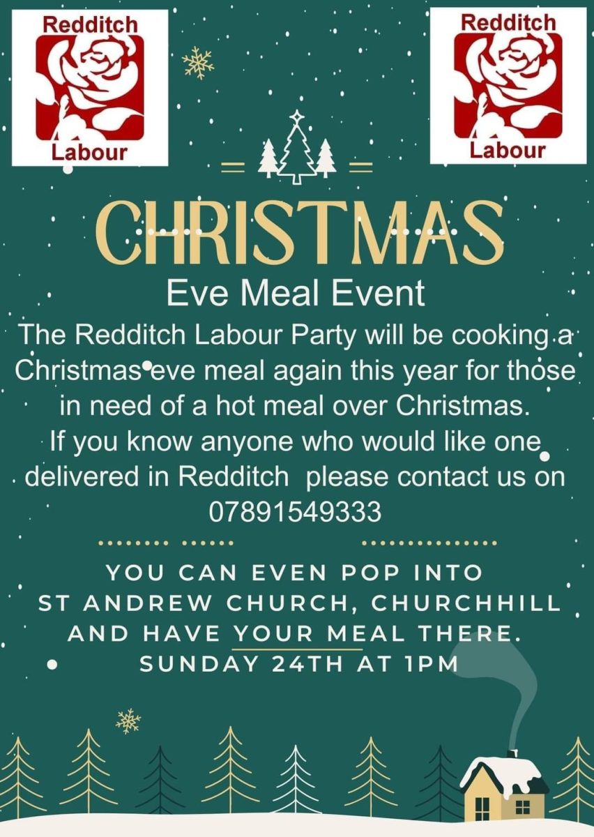 Redditch Labour Party hold Christmas Eve meal for struggling people