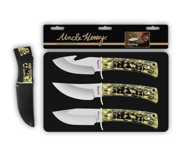 Schrade Uncle Henry Elk Three Knife Gift Tin Set Red Hill Cutlery