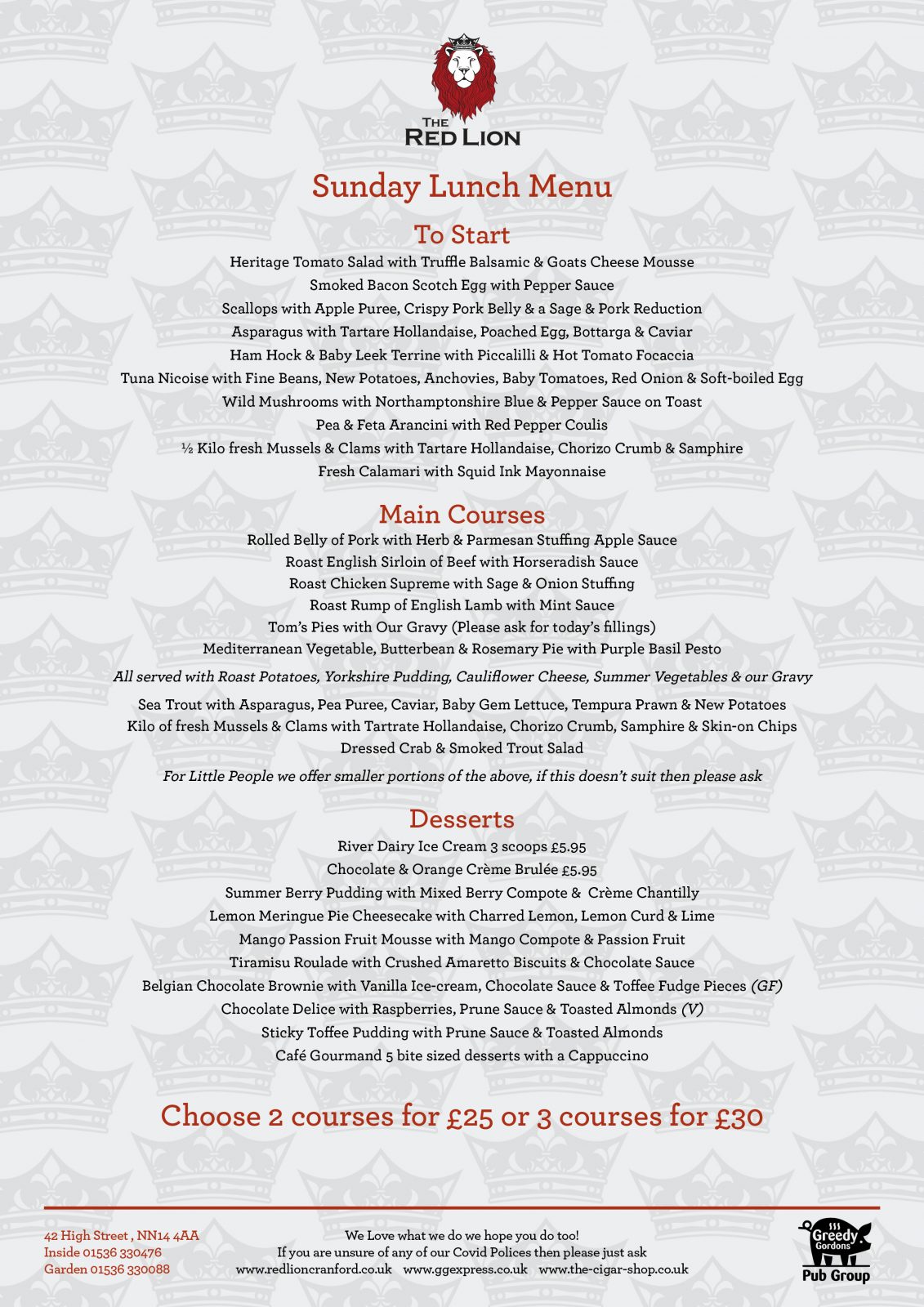 Red Lion Inn Christmas 2023 Menu Gastro Village Pub, Cranford , Northamptonshire The Red Lion