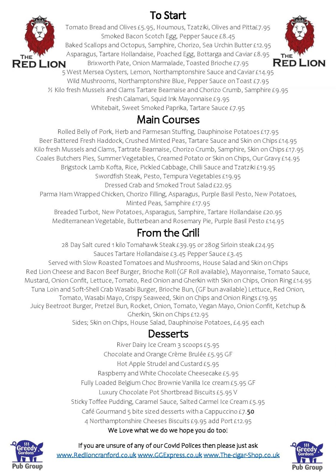 Red Lion Inn Christmas 2023 Menu Family friendly pub in Northamptonshire The Red Lion Cranford