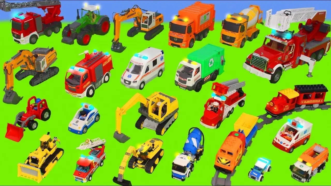 Fire Truck, Trains, Tractor, Police Cars, Excavator, Trucks