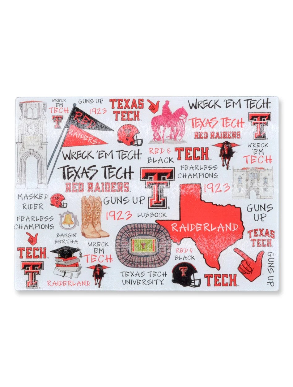 Texas Tech "Icon Collage" Tempered Glass Cutting Board Red Raider(04)