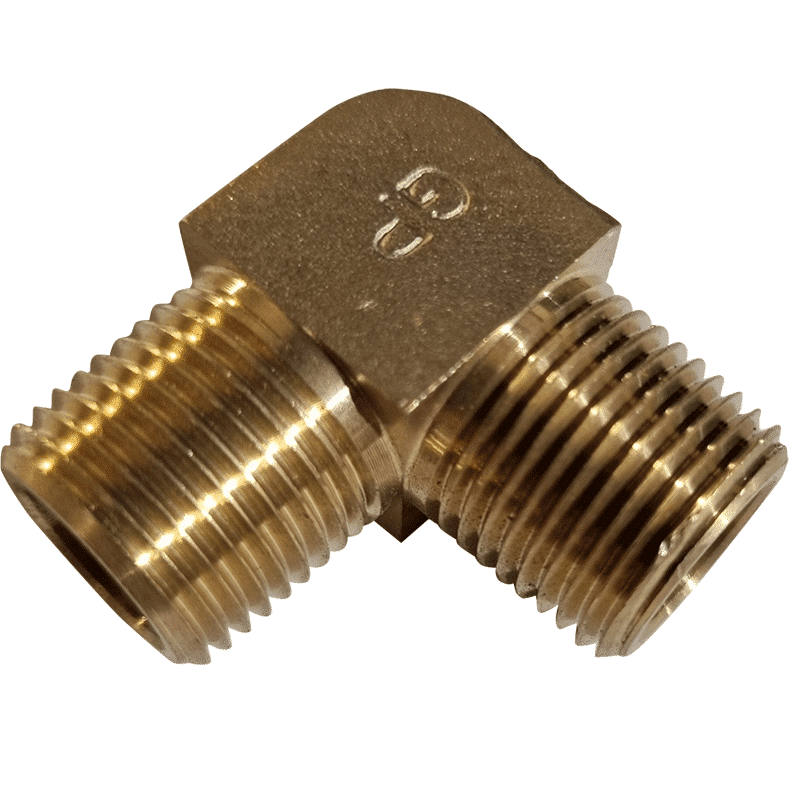 3/8 NPTF Male X 3/8 NPTF Male Elbow 90 Degree Brass Standard Fitting Red Shed