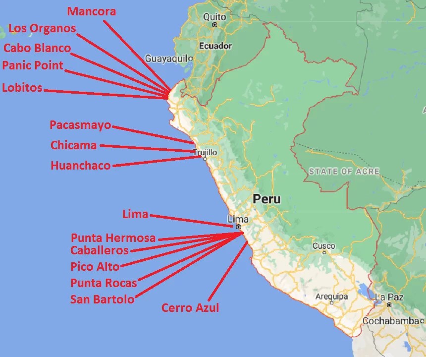 Best Beaches In Peru Map Surf Peru Discover the Land of the Left Hand Point Breaks