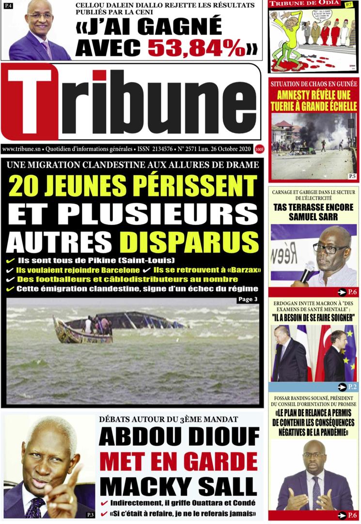 Une des journaux du lundi 26 octobre 2020 Réference Actu