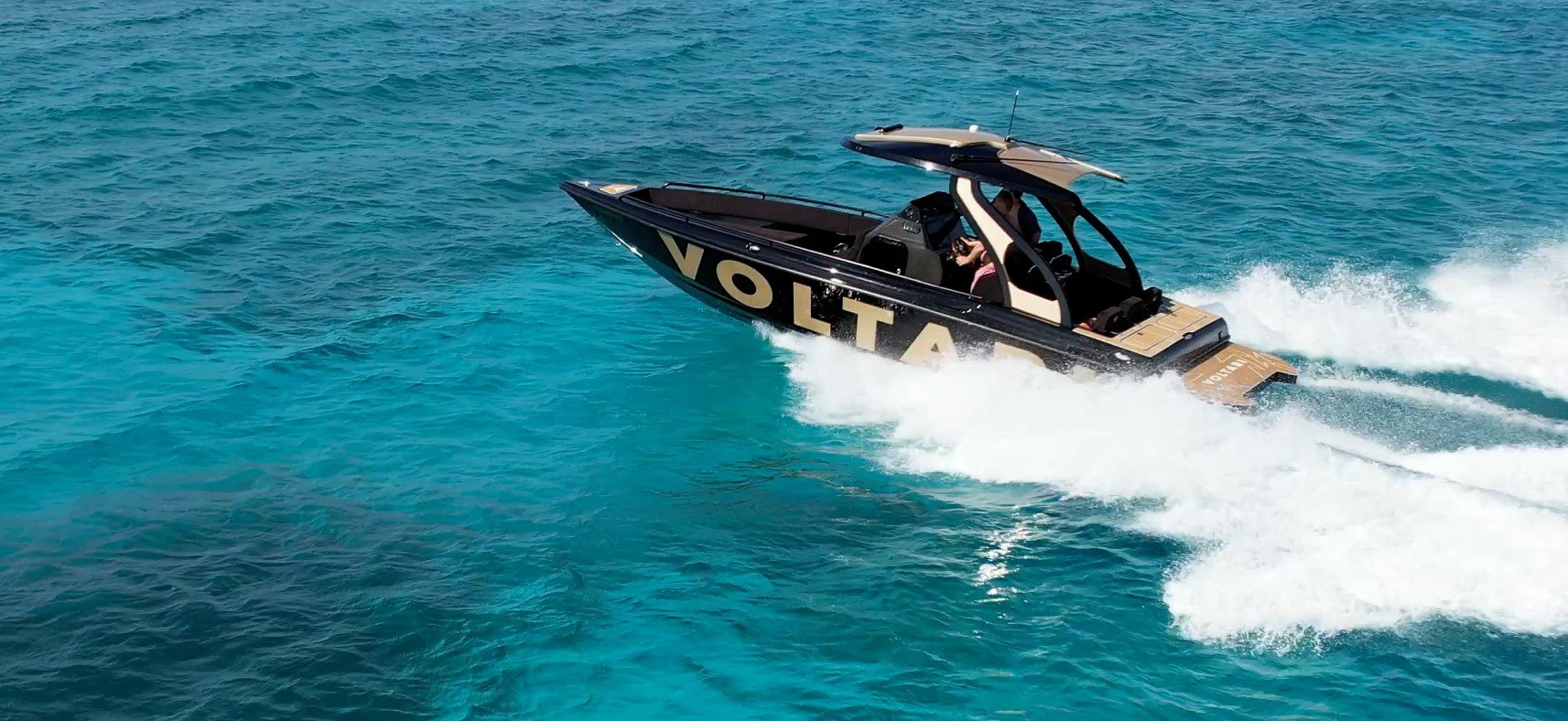 Voltari celebrates a record crossing with an EV powerboat at the Miami