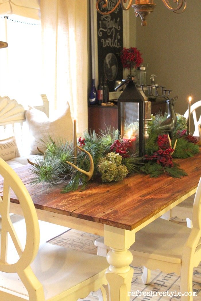 Farm table dressed for Christmas Refresh Restyle