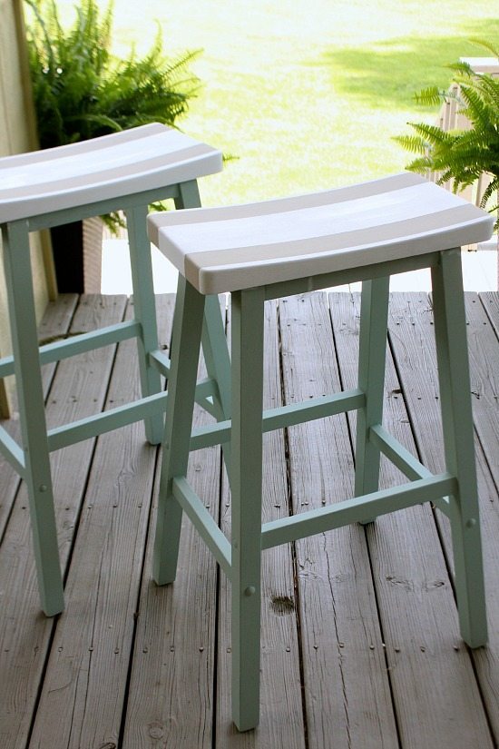 Bar Stool painted with three colors and stripes. Refresh Restyle