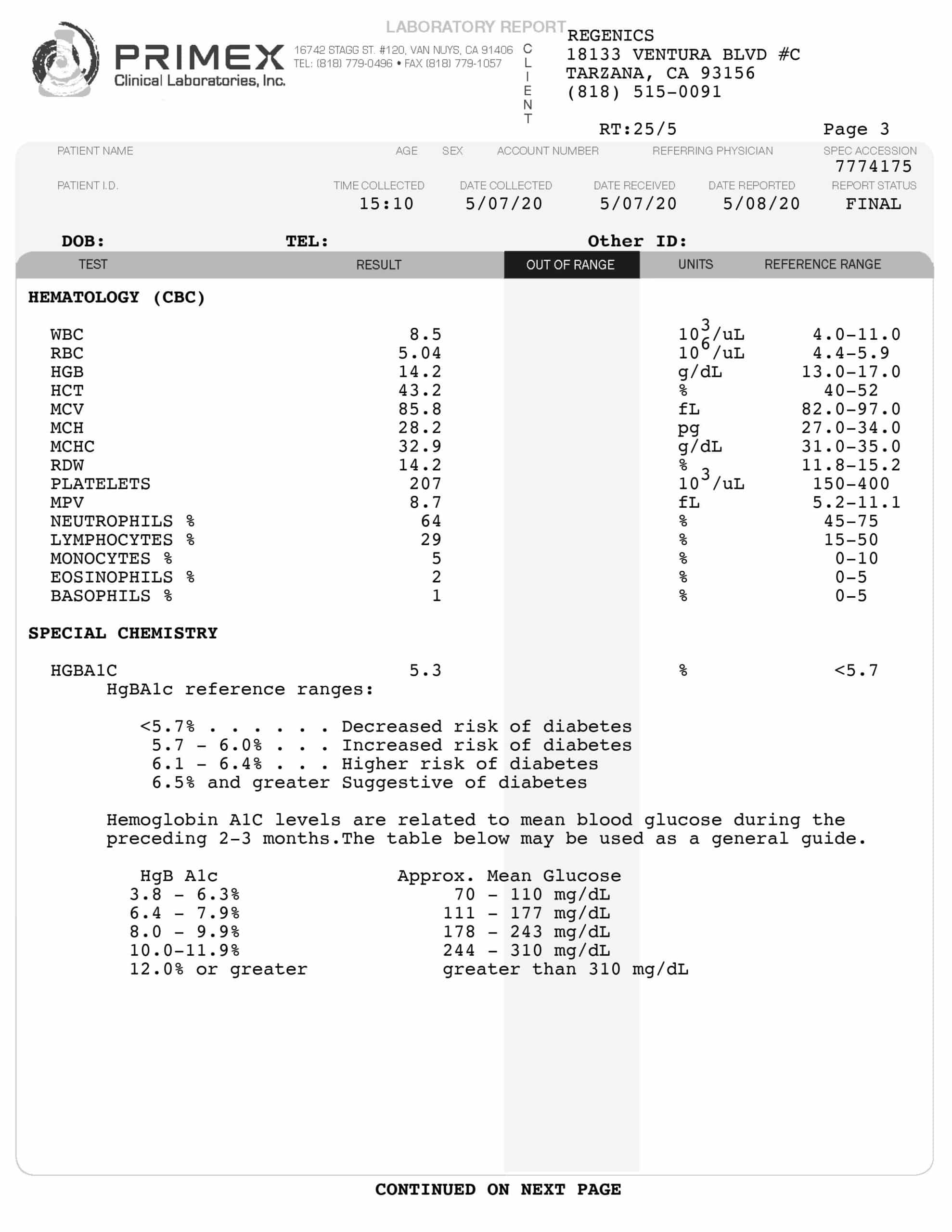 Comprehensive Blood Panel Regenics Blood Test