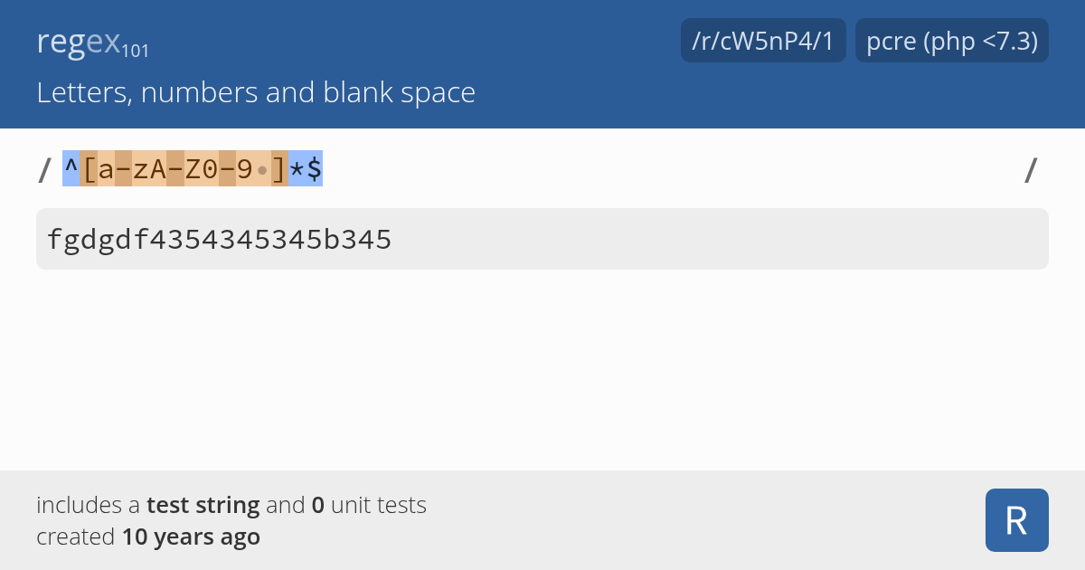 regex101 Letters, numbers and blank space