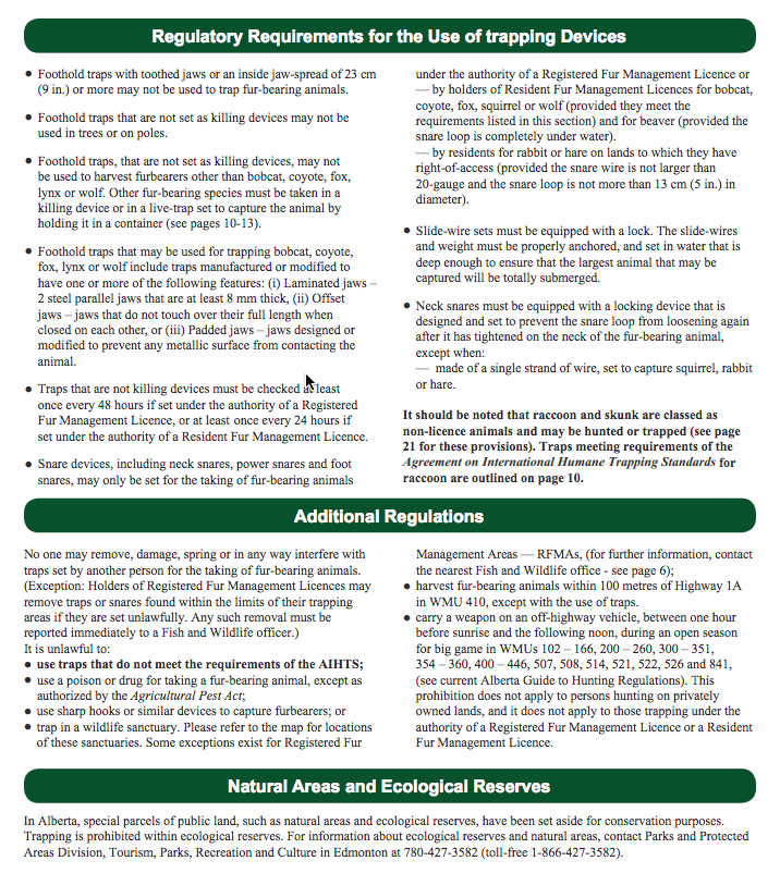 Trapping Regulations Alberta (20142015)