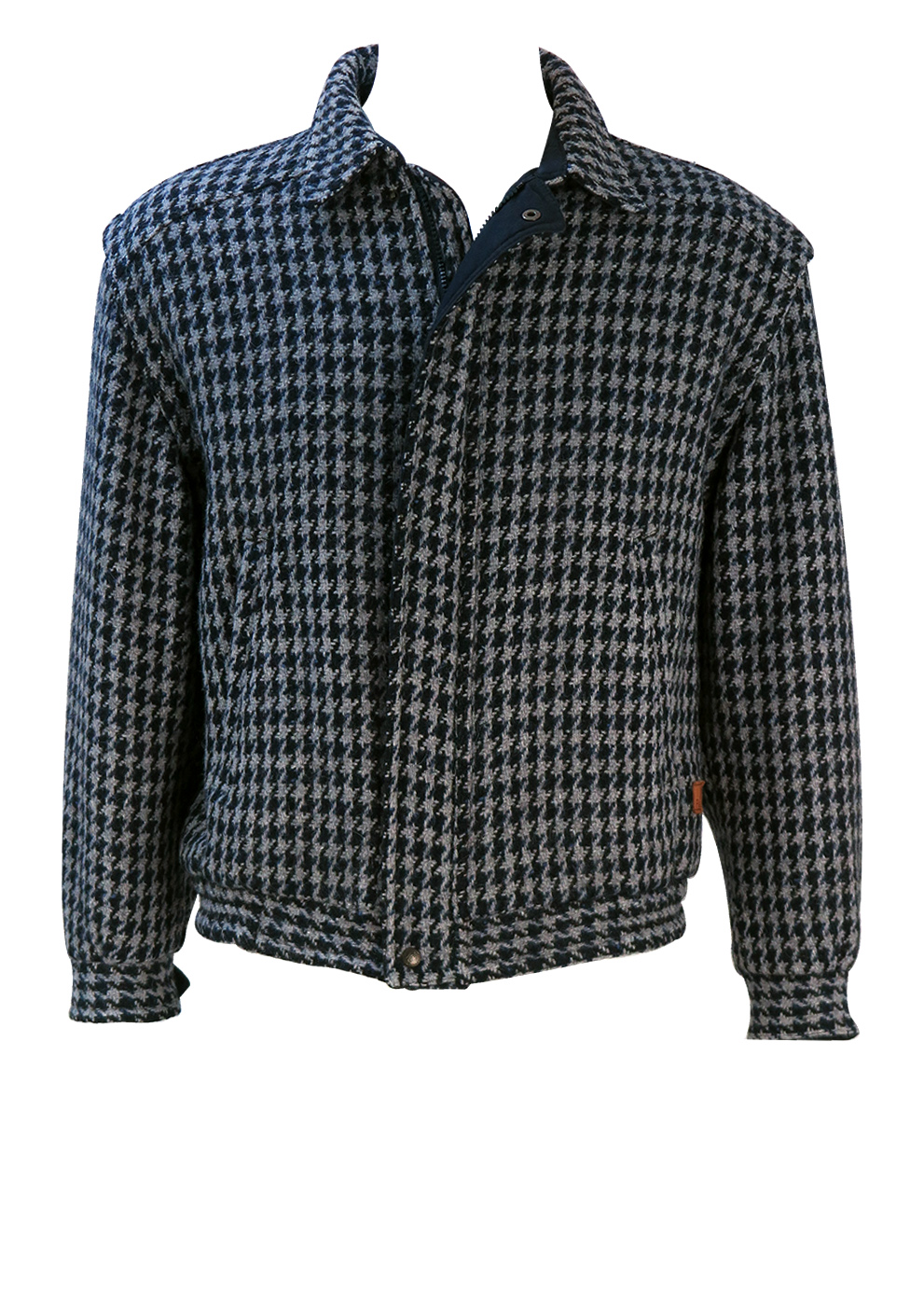 Reversible Blue & Grey Dogtooth Check Bomber Jacket with
