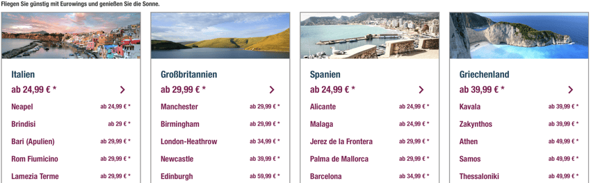 Reisehugo.de Flüge ab 24,99 € > Angebote bei Eurowings im September 2019