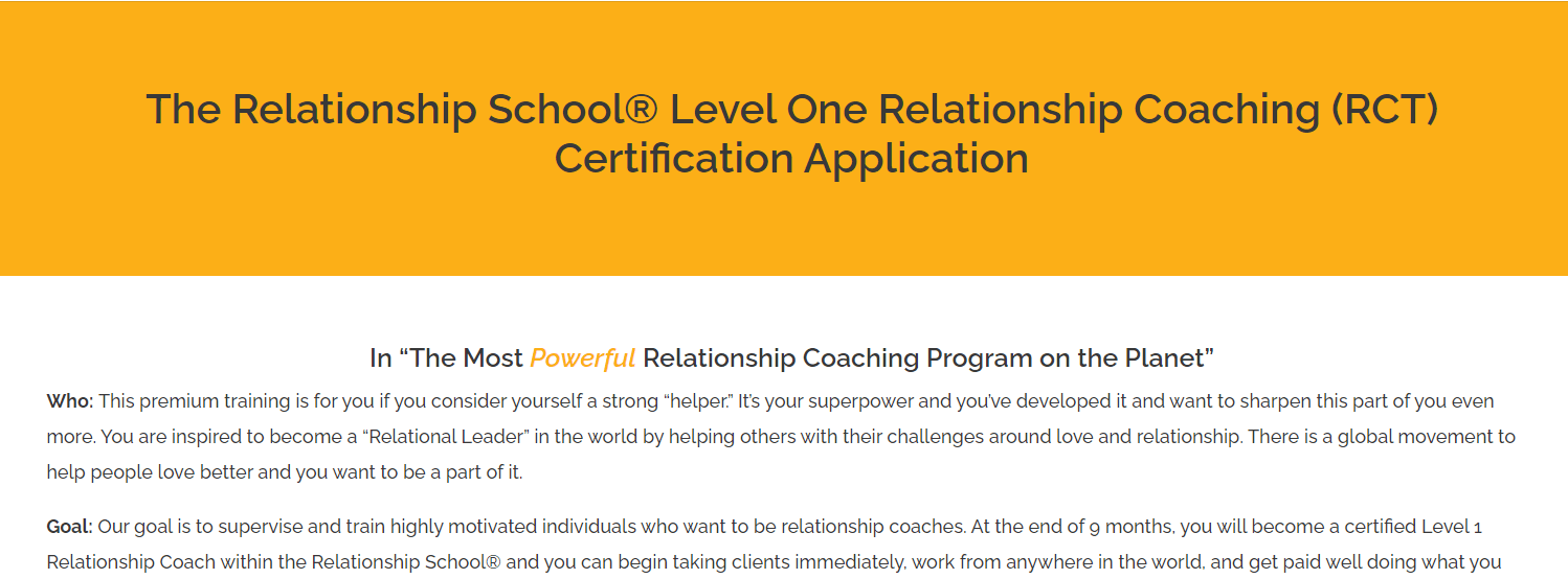 The Relationship School® Level One Relationship Coaching (RCT