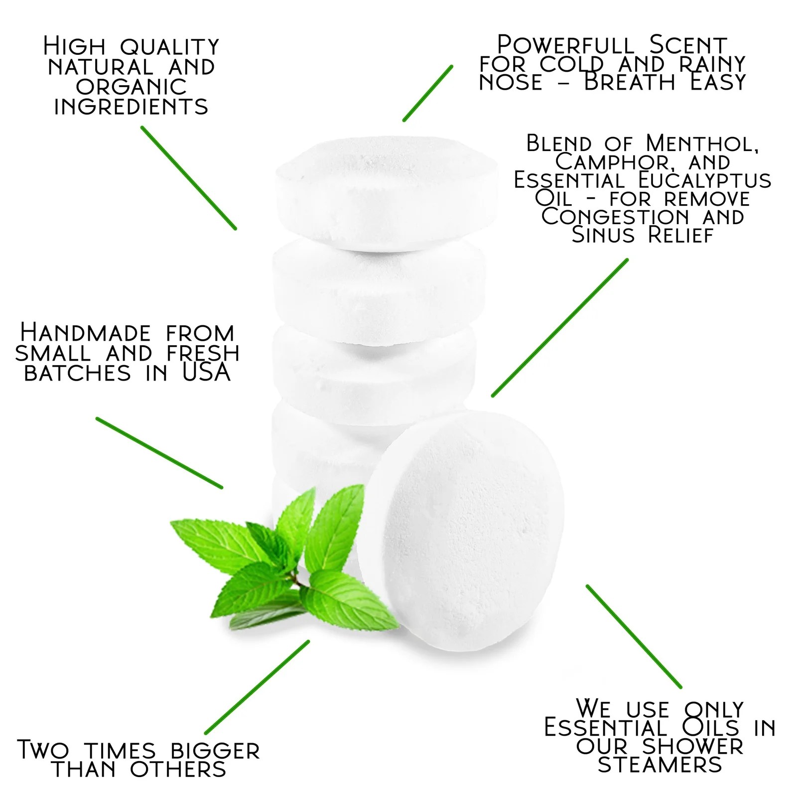 Shower Steamer Extra Strong Menthol Crystals, Organic Camphor