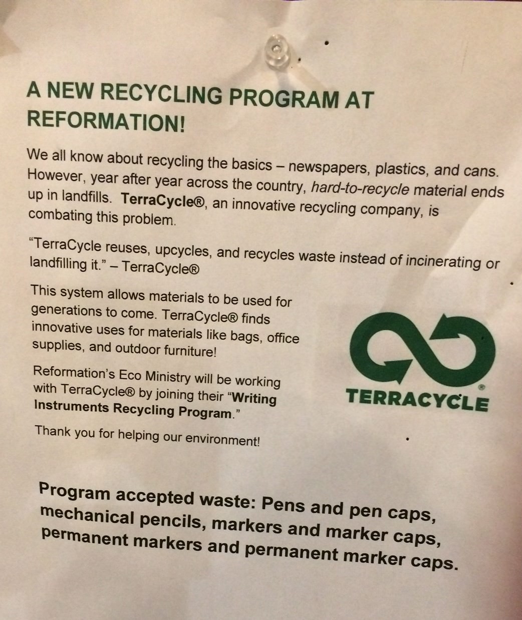 Writing Instruments Recycling Program Reformation Lutheran Church