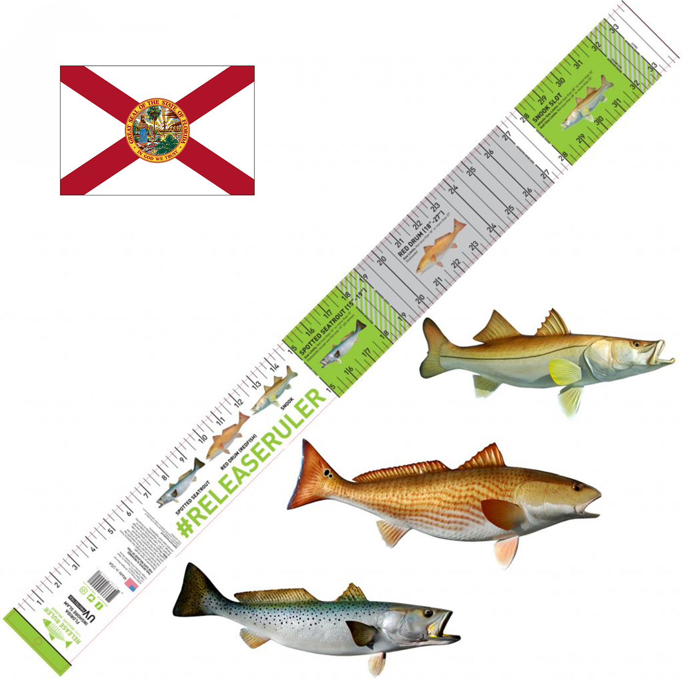 Florida Inshore Grand Slam Ruler Wide 3″ x 34″ Release Ruler