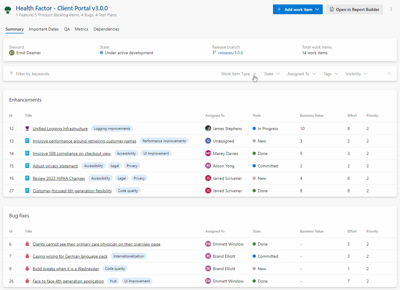 Filterable and sortable release view Release Tracker
