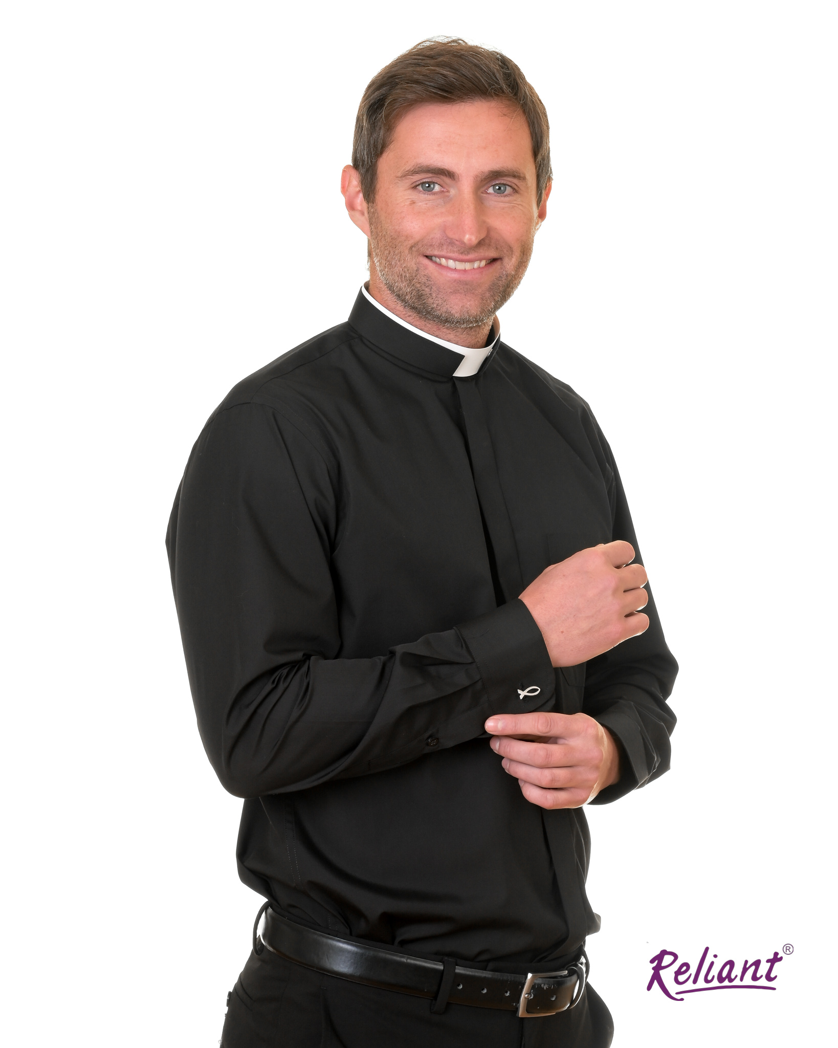 Men's Tonsure Collar Long Sleeve Clerical Shirt with 'Dual Function