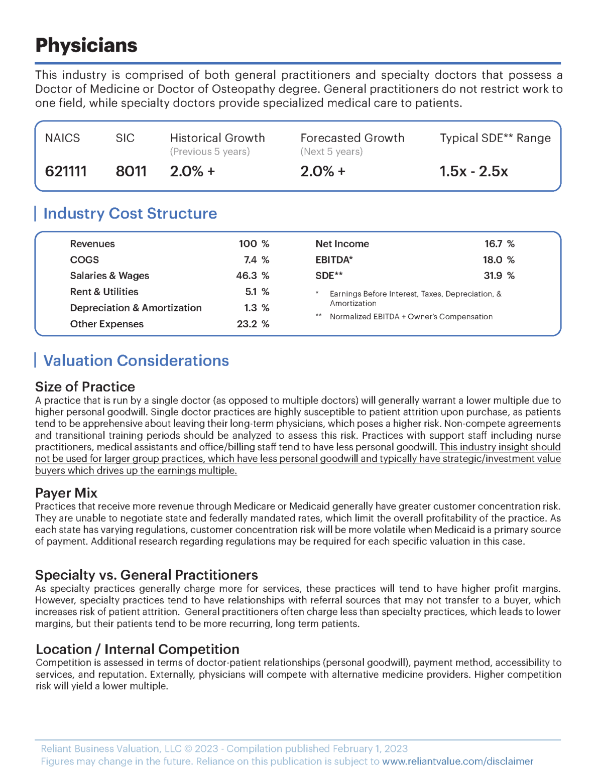 Medical Practices Reliant Business Valuation