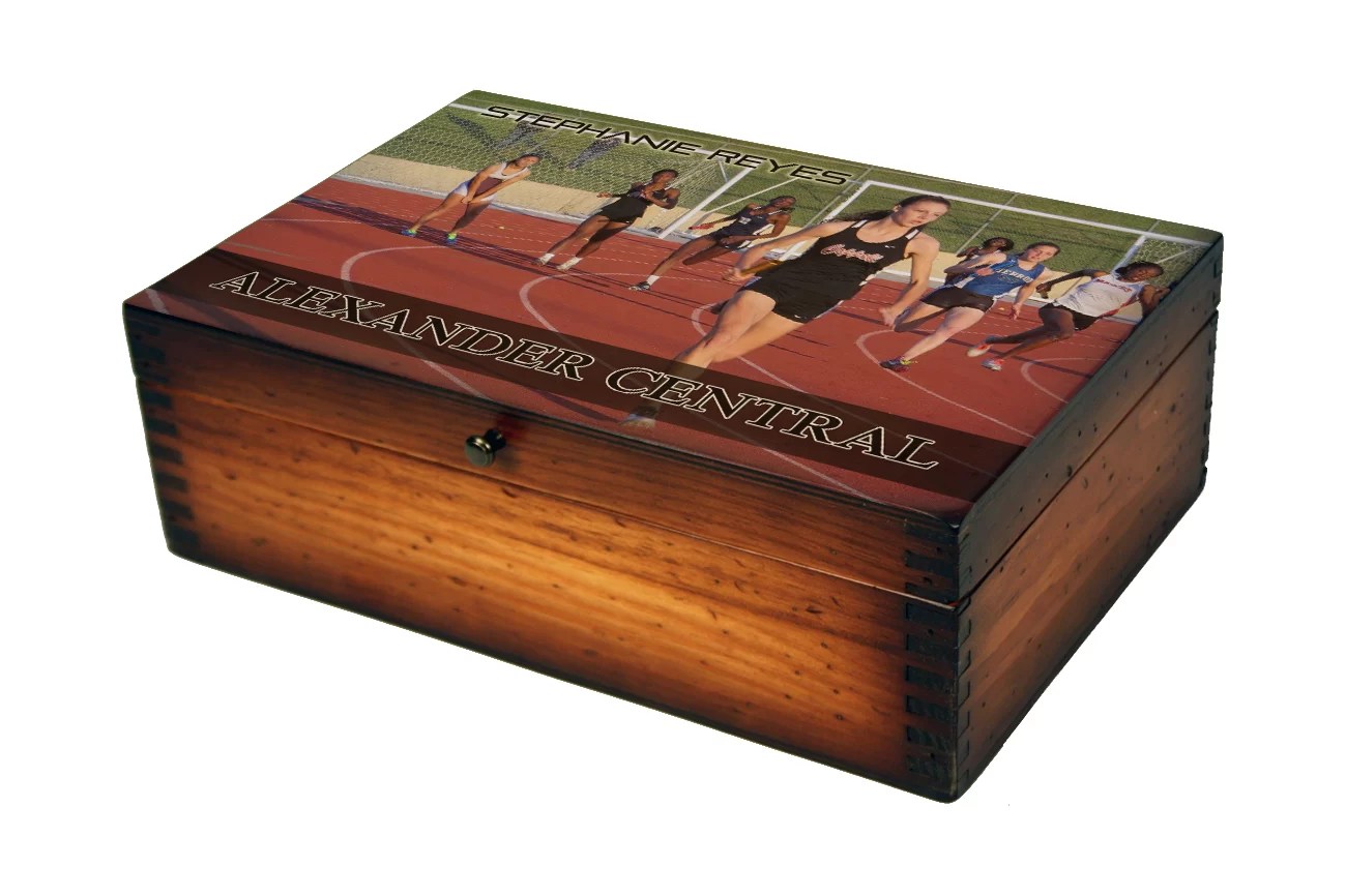 Personalized Track & Field Memory Box Gift Relic Wood