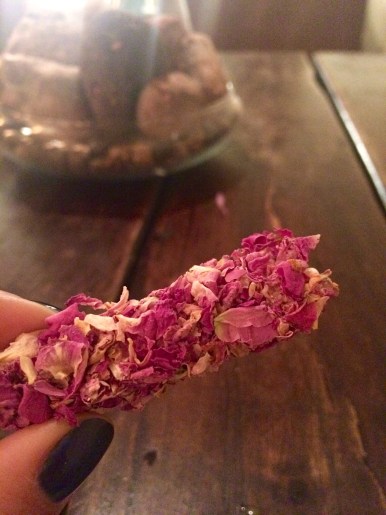 Yogurt nougat covered in flowers.