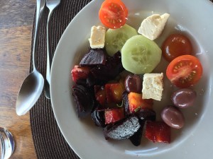 Mixed bowl of veggies and feta