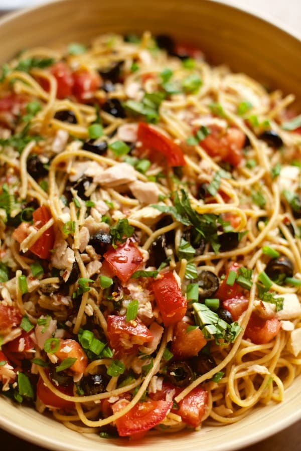 Potluck Spaghetti Potluck Spaghetti Tuna Salad Recipe - Reluctant Entertainer