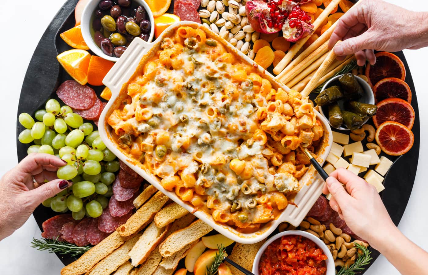 Friendsgiving Pasta Bake Board Reluctant Entertainer