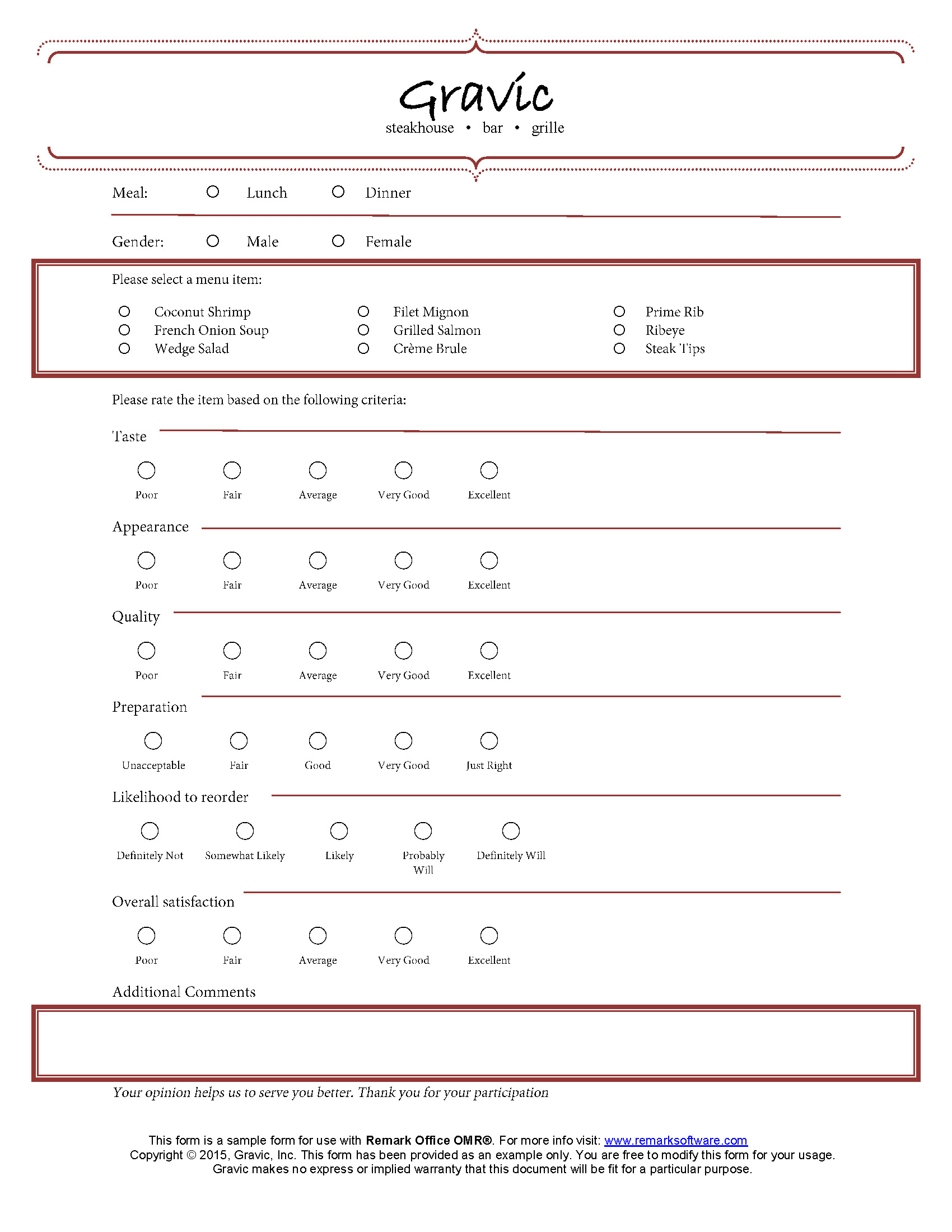 Restaurant Survey · Remark Software