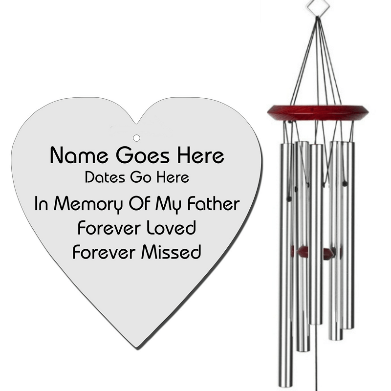 Memorial Wind Chimes for Father Unique Sympathy Gift Heart Silver