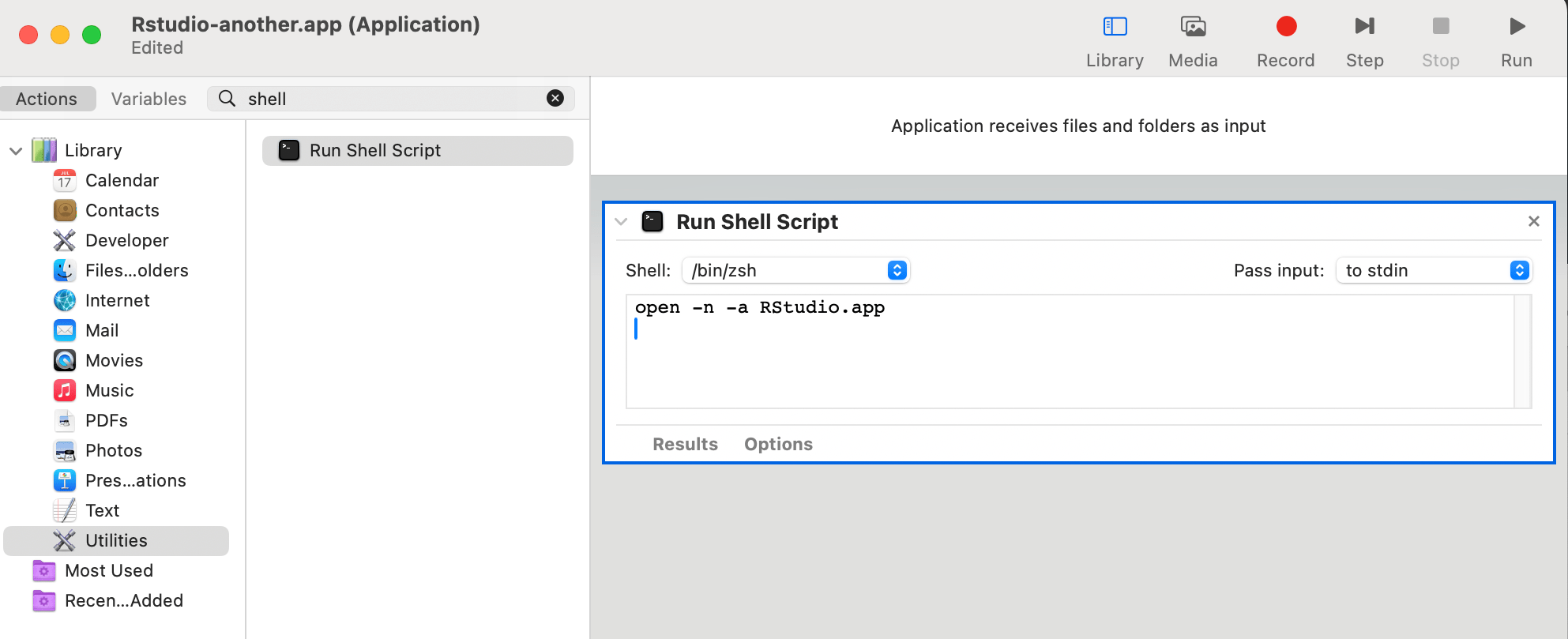 Creating a simple Automator app to launch a new instance of RStudio