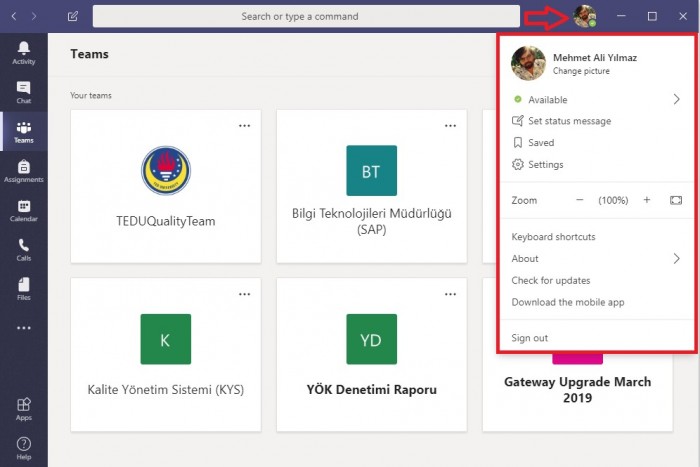 Microsoft Teams User Interface TED University