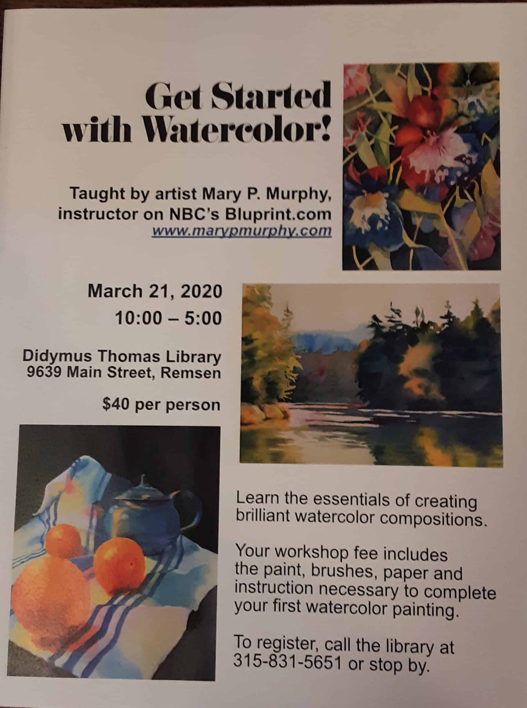 Get Started with Watercolor Didymus Thomas Memorial Library Remsen, NY