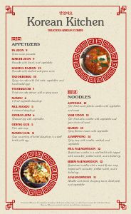 Korean Kitchen Menu Design Template by MustHaveMenus