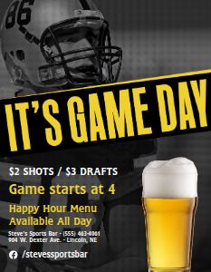 Game Day Happy Hour Flyer Template by MustHaveMenus