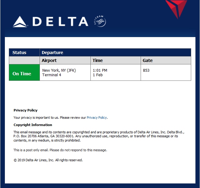 delta flight update email nothing wrong Eye of the Flyer