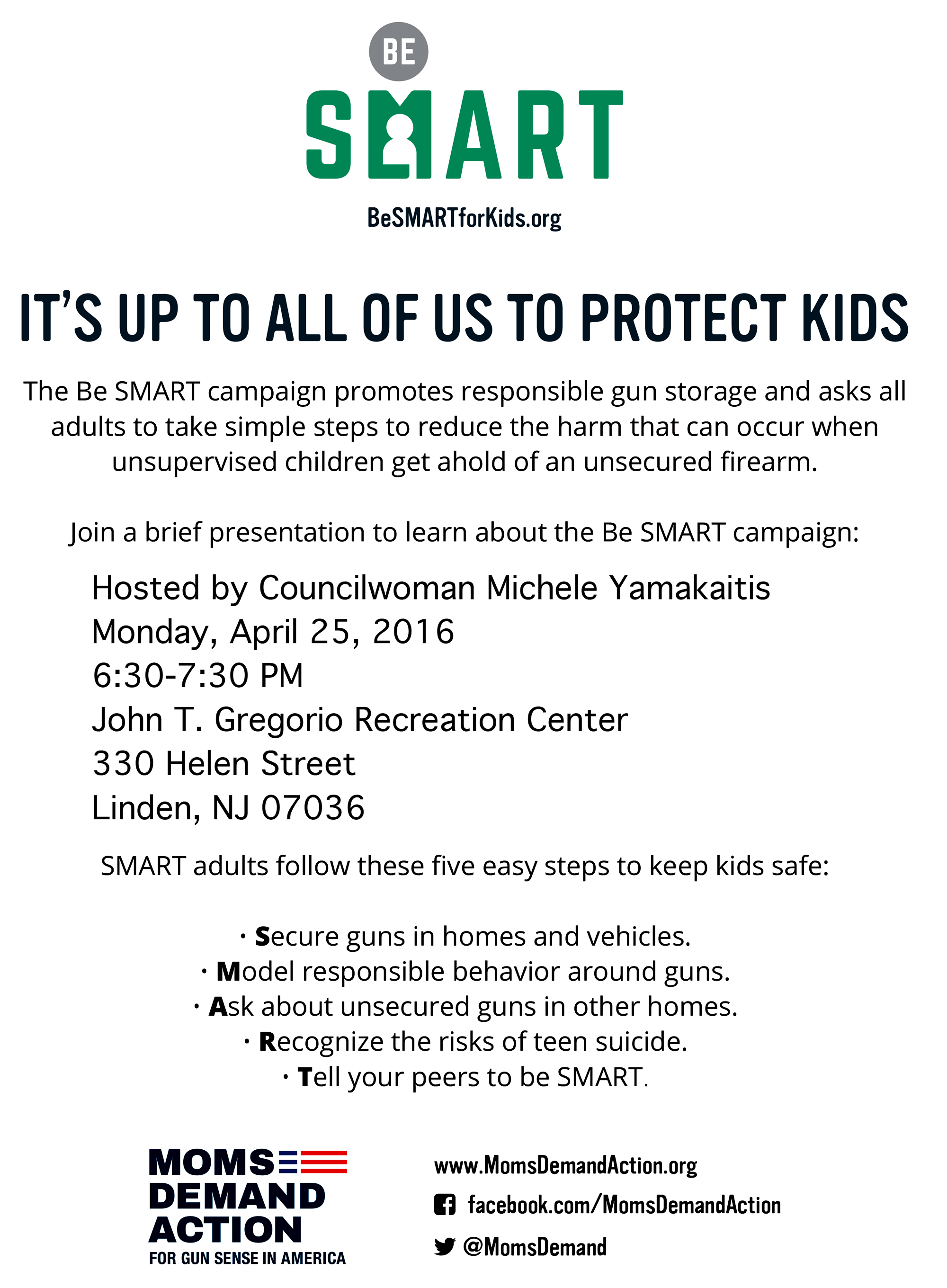 Linden Be Smart for Kids Campaign to Promote Gun Safety Program Renna