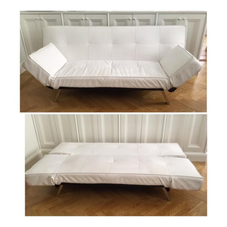Bäddsoffa i vitt skinn bortskänkes Stockholm