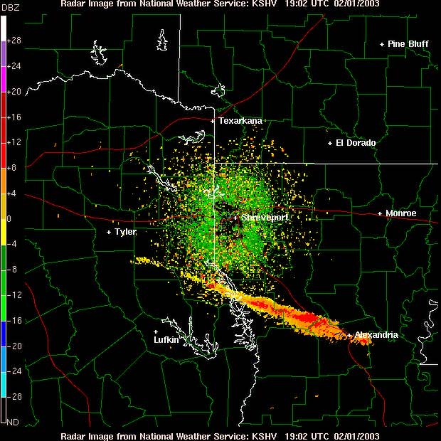 Columbia debris on NOAA radar