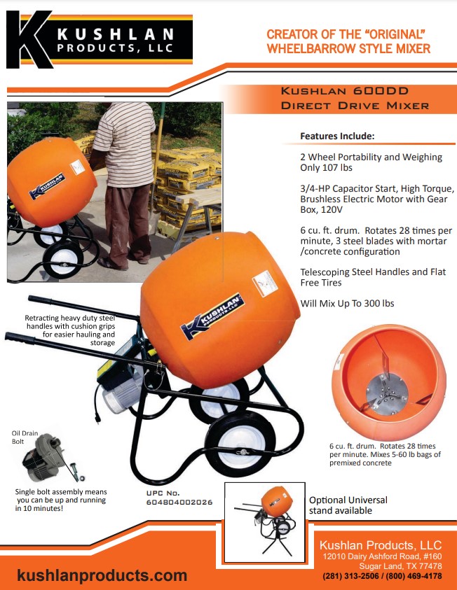 Cement Mixer 6 Cubic Feet Electric (plugin)Mixes Four 80lb Bags of