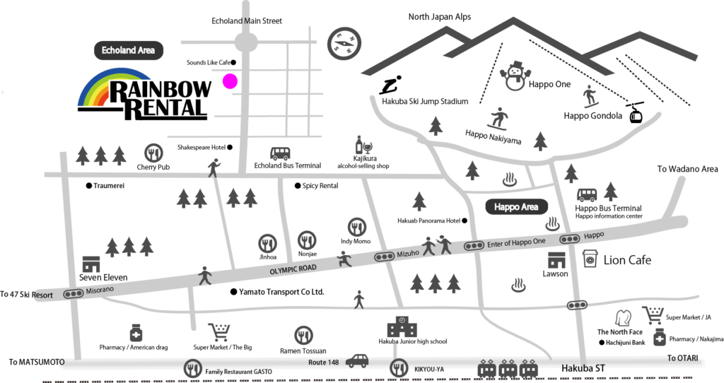 MAP RAINBOW RENTAL HAKUBA RENTAL SKI & SNOWBOARD SHOP