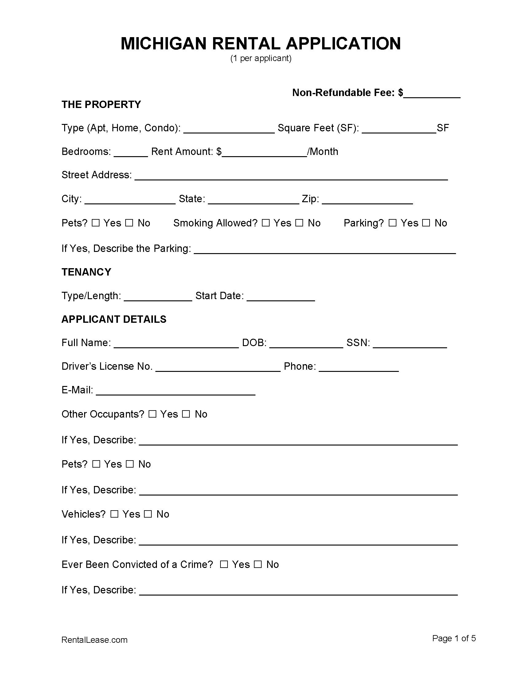 Free Michigan Rental Lease Agreement Templates PDF Word