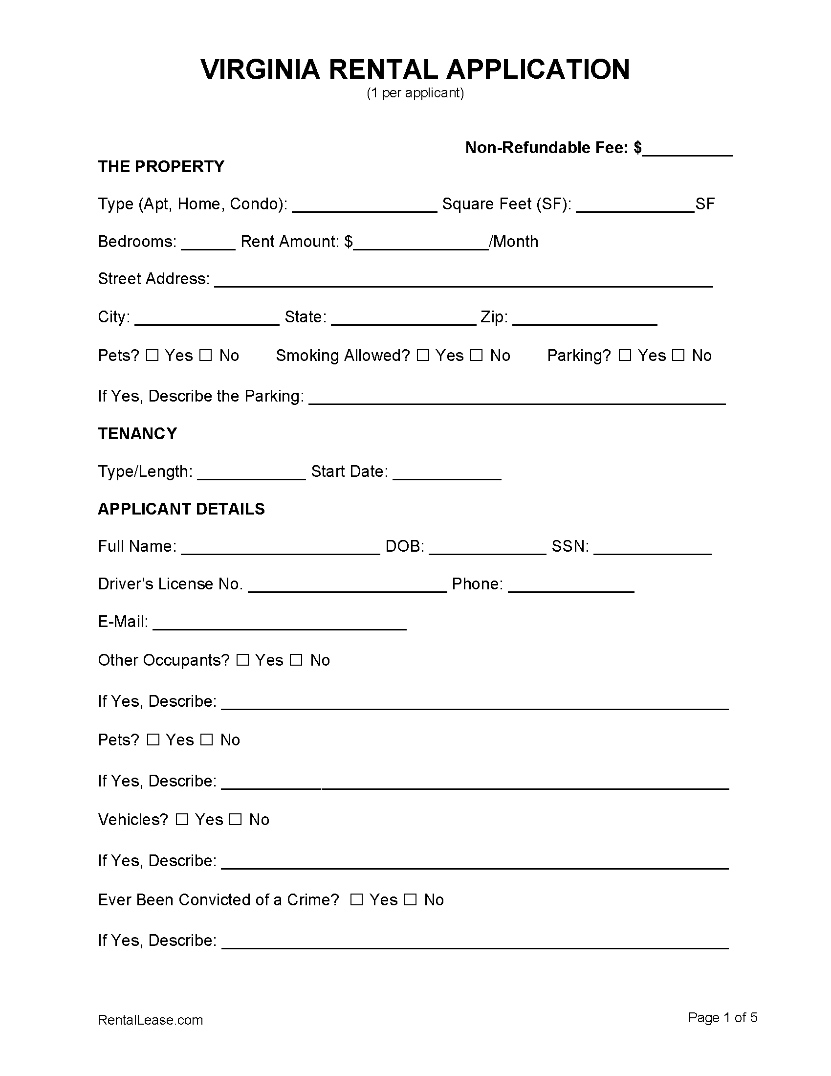 Free Virginia Rental Lease Agreement Templates PDF Word