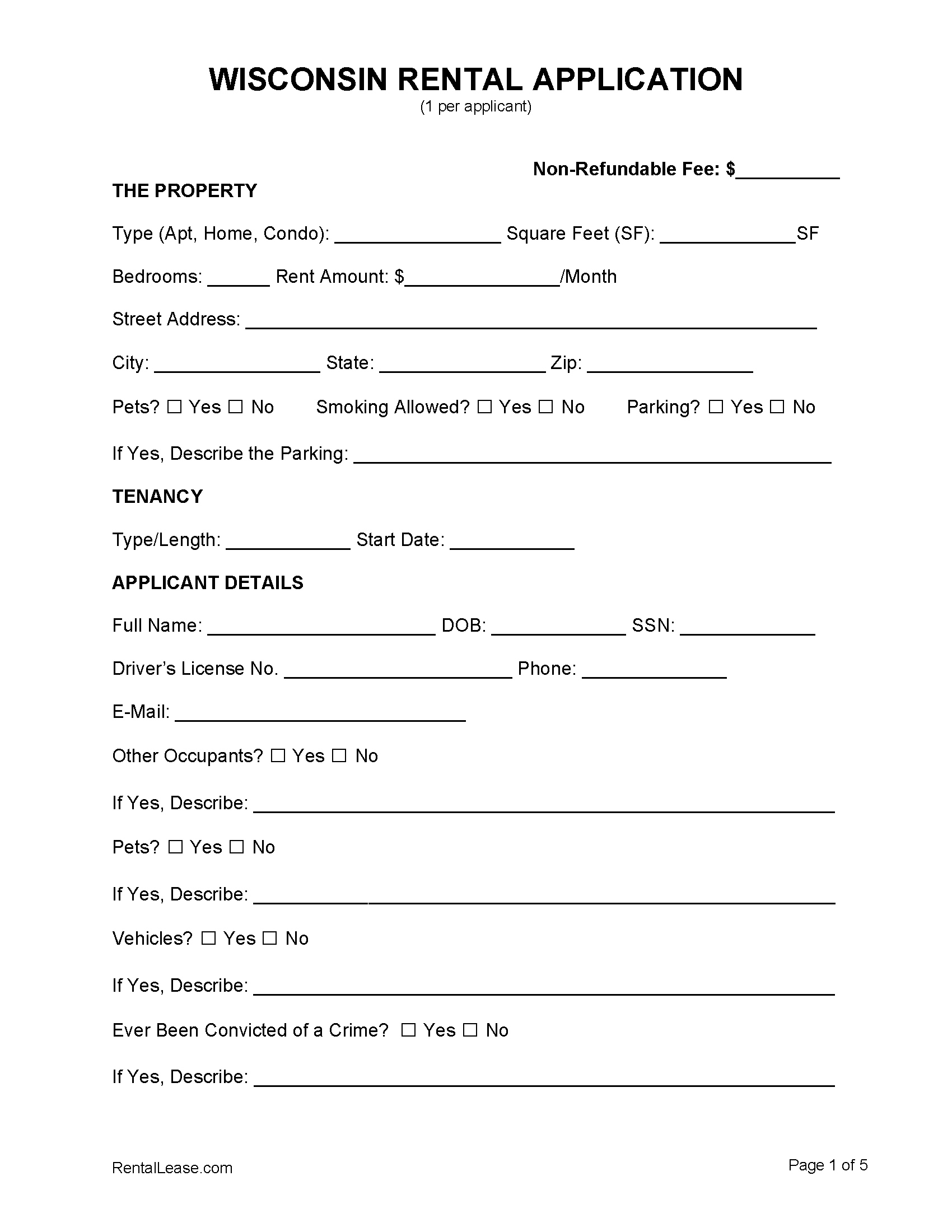 Free Wisconsin Rental Lease Agreement Templates PDF Word