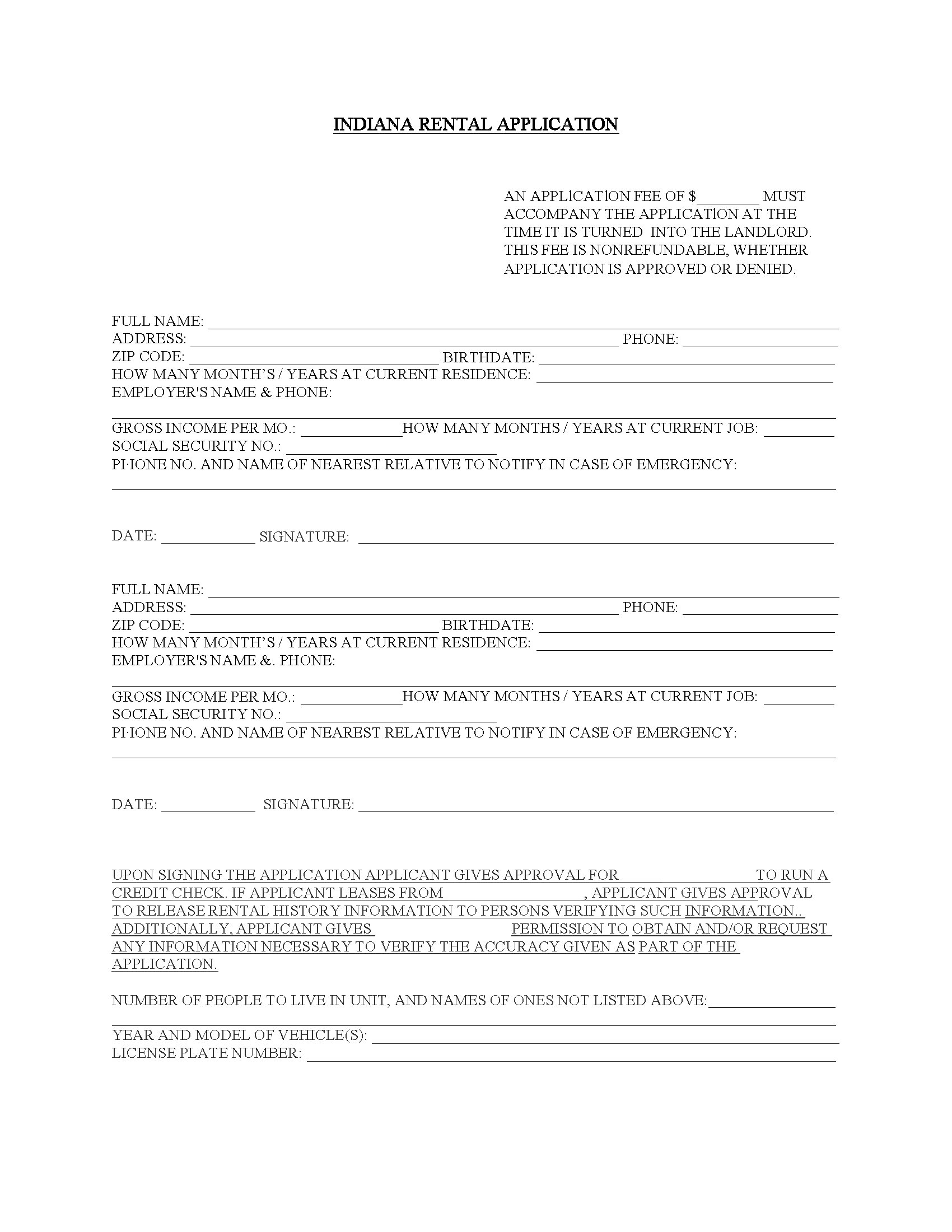 Free Indiana Rental Application PDF