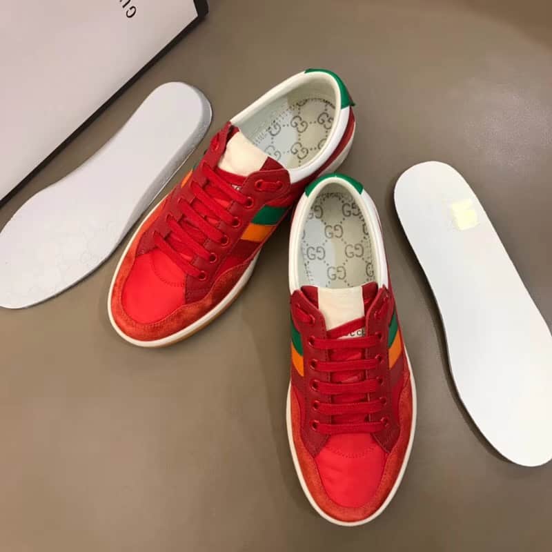 GUCCI MEN'S RED LEATHER AND NYLON SNEAKERS - GC62 - RepGod