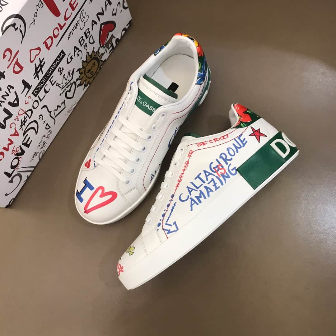 DOLCE & GABBANA PRINTED CALFSKIN PORTOFINO SNEAKERS DG32 RepGod