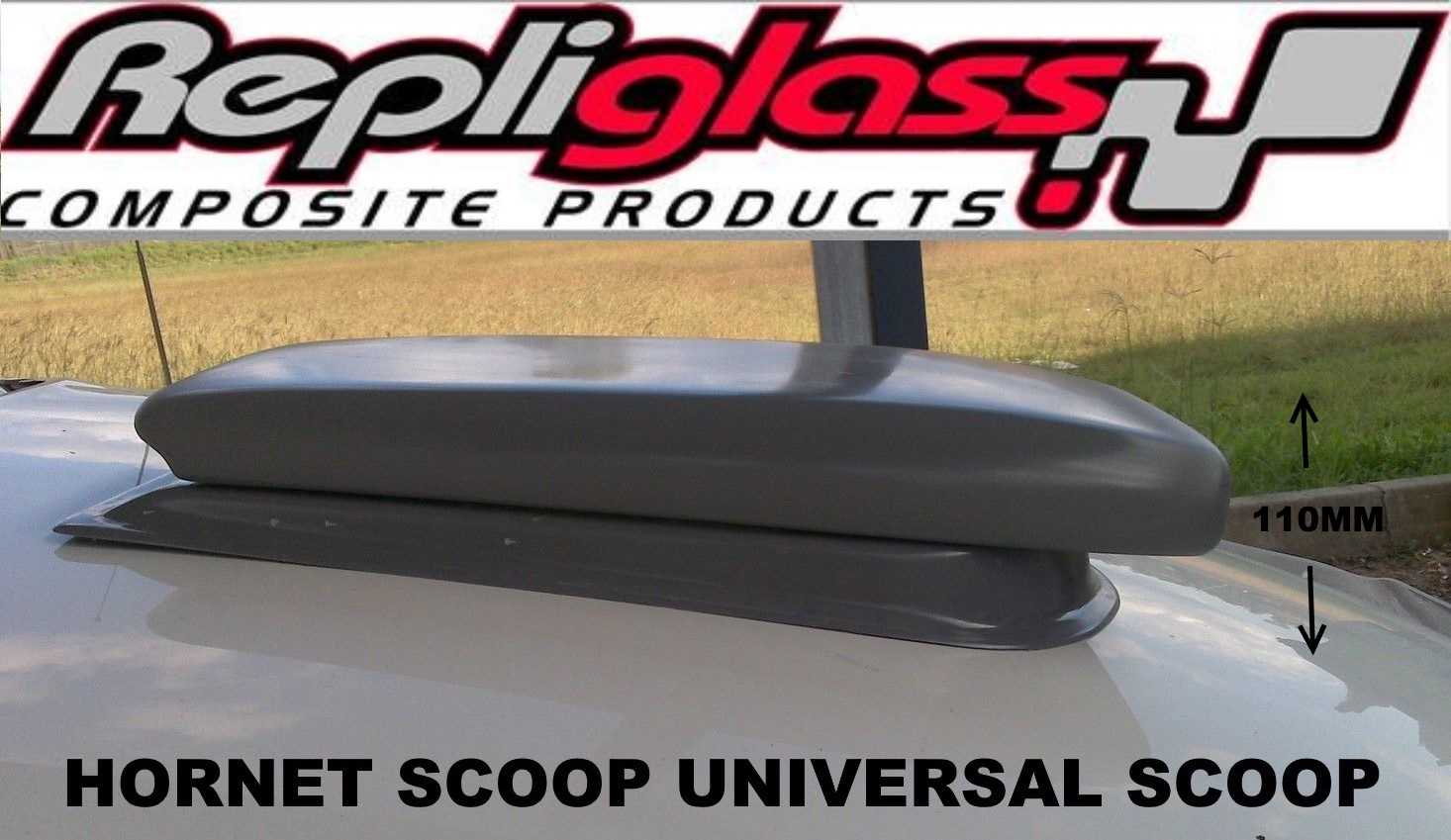 HOOD SCOOP UNIVERSAL 110MM HIGH FIBREGLASS Repliglass